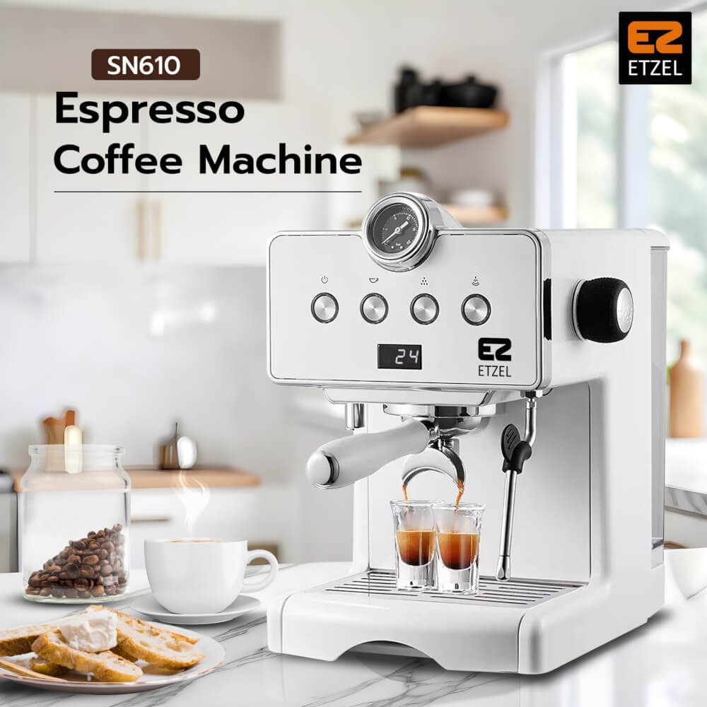 เครื่องชงกาแฟ ETZEL รุ่น SN610 แรงดัน 20 บาร์ เครื่องชงกาแฟเอสเพรสโซ่กึ่งอัตโนมัติ (สีขาว)_1